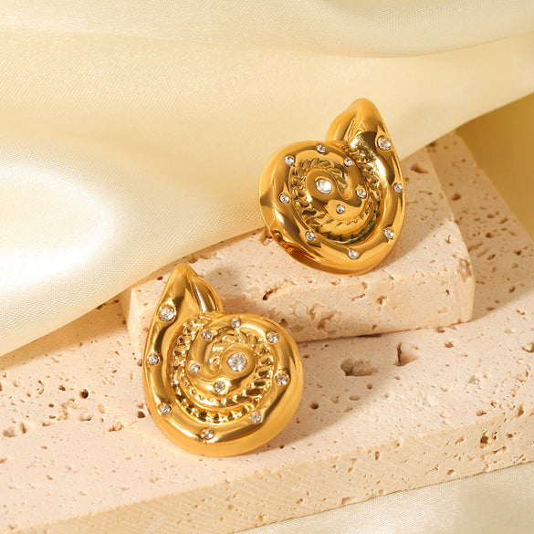 Women's Stainless Steel Conch Earrings With Diamonds Marine Wind Style