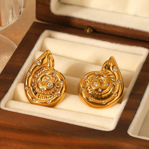 Women's Stainless Steel Conch Earrings With Diamonds Marine Wind Style
