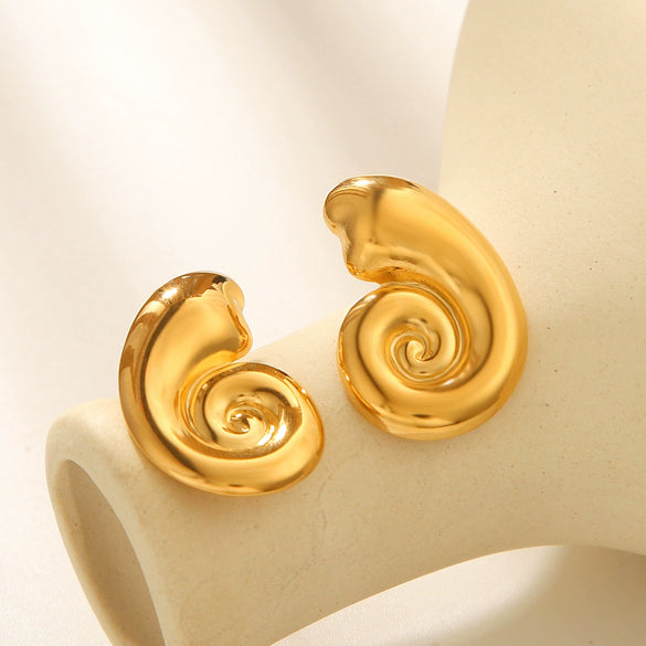 Women's Stainless Steel Conch Earrings With Geometric Pattern And Electroplating Animal Style
