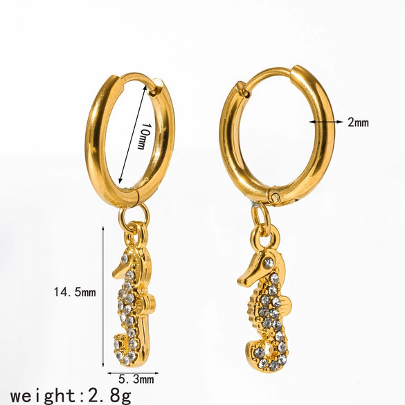 Women's Stainless Steel Crab Pendant Earrings With Diamond Accents And Real Gold Plated Finish High End Animal Design