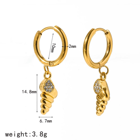 Women's Stainless Steel Crab Pendant Earrings With Diamond Accents And Real Gold Plated Finish High End Animal Design