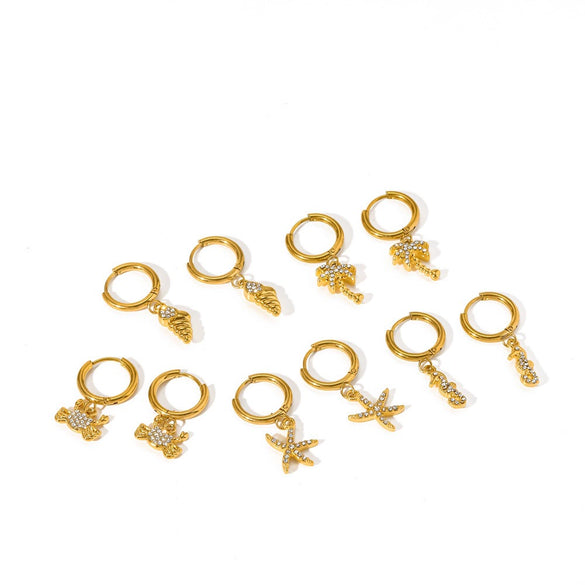 Women's Stainless Steel Crab Pendant Earrings With Diamond Accents And Real Gold Plated Finish High End Animal Design