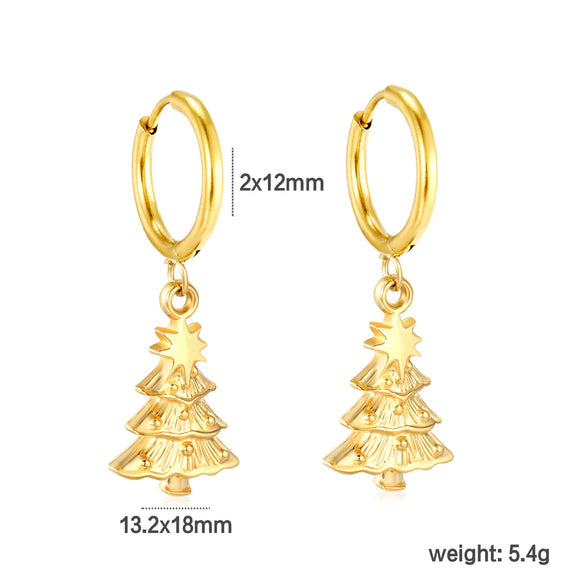 Women's Stainless Steel Cross And Crown Christmas Jewelry Set With Electroplated Earrings And Necklace
