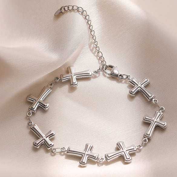 Women's Stainless Steel Cross Bracelet With Electroplating Design