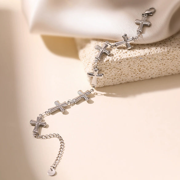 Women's Stainless Steel Cross Bracelet With Electroplating Design