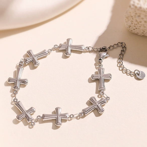 Women's Stainless Steel Cross Bracelet With Electroplating Design