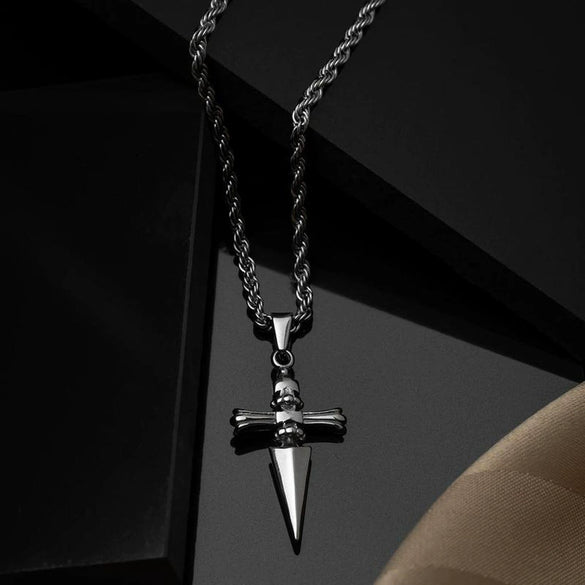 Women's Stainless Steel Cross Dagger Pendant Necklace With Twist Chain Geometric Simple Electroplated Jewelry Gift