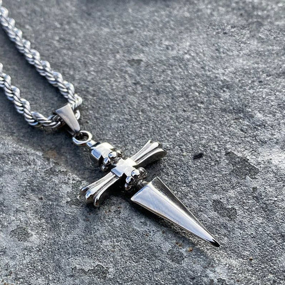 Women's Stainless Steel Cross Dagger Pendant Necklace With Twist Chain Geometric Simple Electroplated Jewelry Gift