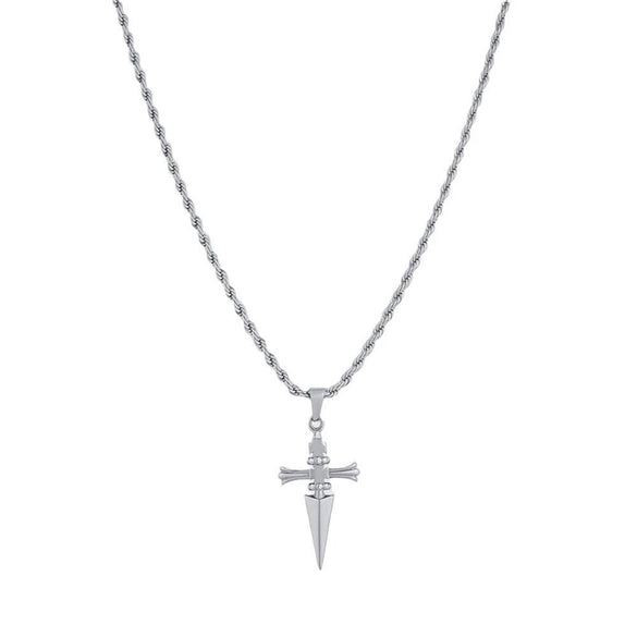 Women's Stainless Steel Cross Dagger Pendant Necklace With Twist Chain Geometric Simple Electroplated Jewelry Gift