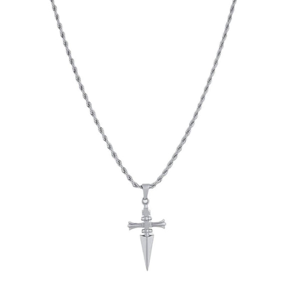 Women's Stainless Steel Cross Dagger Pendant Necklace With Twist Chain Geometric Simple Electroplated Jewelry Gift