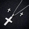 Women's Stainless Steel Cross Pendant Necklace And Earrings Set With Geometric Electroplated Design