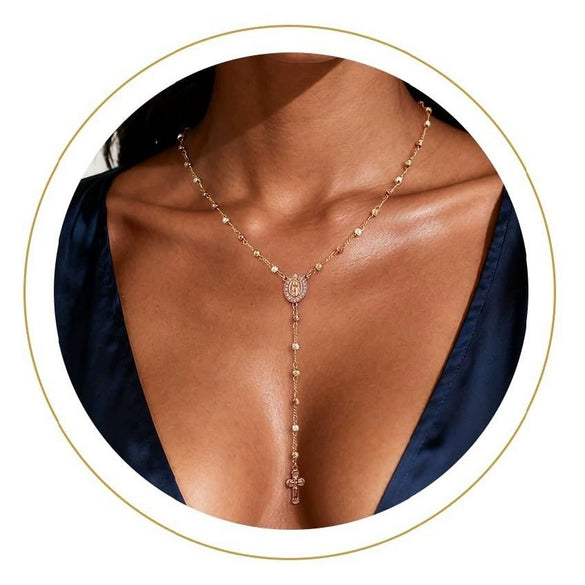 Women's Stainless Steel Cross Pendant Necklace With Geometric Clavicle Chain Electroplated Light Luxury Elegant Layered Style