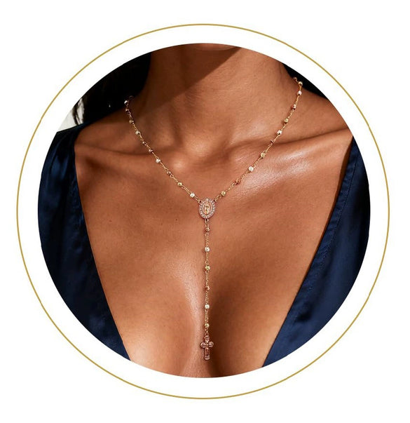 Women's Stainless Steel Cross Pendant Necklace With Geometric Clavicle Chain Electroplated Light Luxury Elegant Layered Style