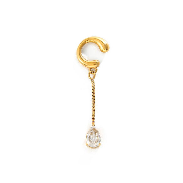 Women's Stainless Steel Cshaped Clipon Earrings With Teardrop Zircon Tassels Electroplated Geometric Design