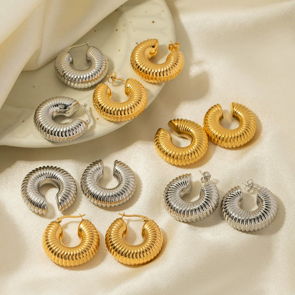 Women's Stainless Steel Cshaped Earrings With Letters Numbers Text Pattern 18K Vacuum Plated Jewelry