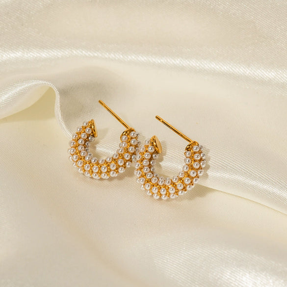 Women's Stainless Steel Cshaped Geometric Natural Style Electroplated Pearl Earrings