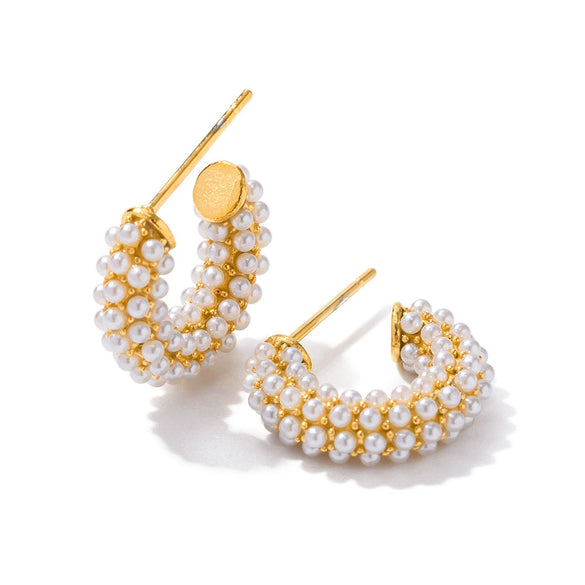 Women's Stainless Steel Cshaped Geometric Natural Style Electroplated Pearl Earrings