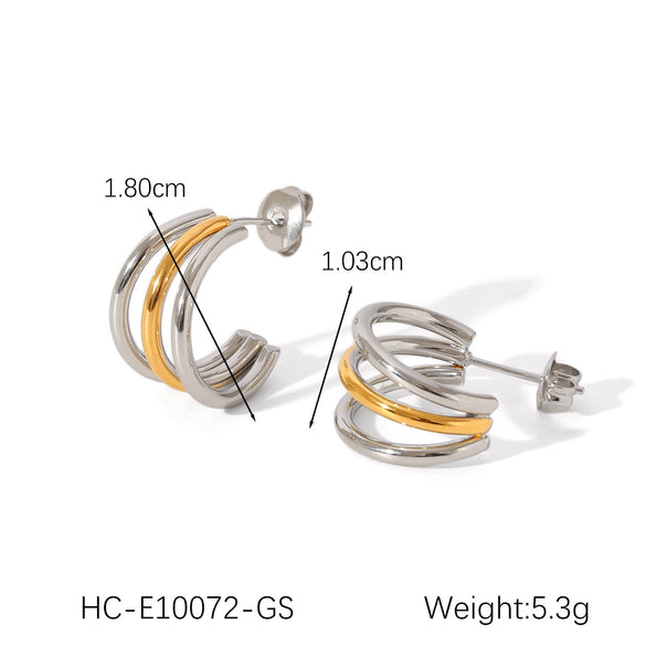 Women's Stainless Steel Cshaped Threelayer Line Geometric Electroplated Earrings
