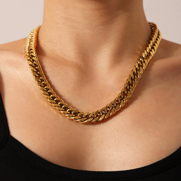 Women's Stainless Steel Cuban Chain Necklace With Geometric Pattern And Electroplating Treatment Y2k Style Non Fading