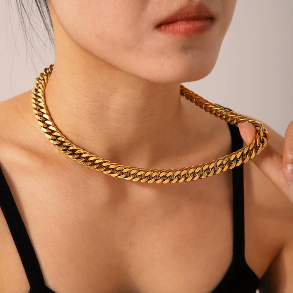 Women's Stainless Steel Cuban Chain Necklace With Geometric Pattern And Electroplating Treatment Y2k Style Non Fading