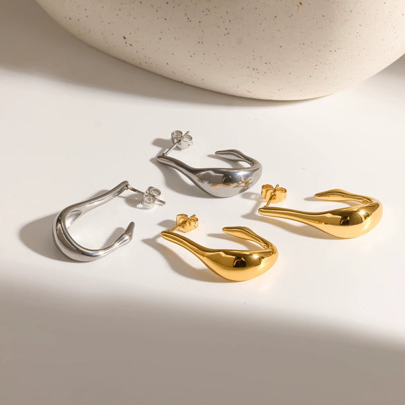 Women's Stainless Steel Curved Hook Earrings With Geometric Fishhook Shape And Pvd Vacuum Gold Plated Finish Non Fading Fashion Jewelry