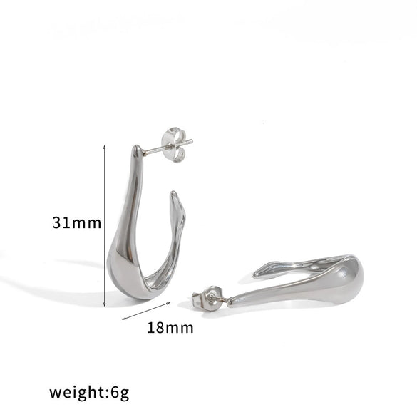 Women's Stainless Steel Curved Hook Earrings With Geometric Fishhook Shape And Pvd Vacuum Gold Plated Finish Non Fading Fashion Jewelry
