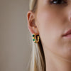 Women's Stainless Steel Cwave Stud Earrings With Natural Stone And Geometric Plated Design