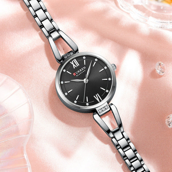 Women's Stainless Steel Diecast Quartz Watch With Round Dial And Simple Leisure Style