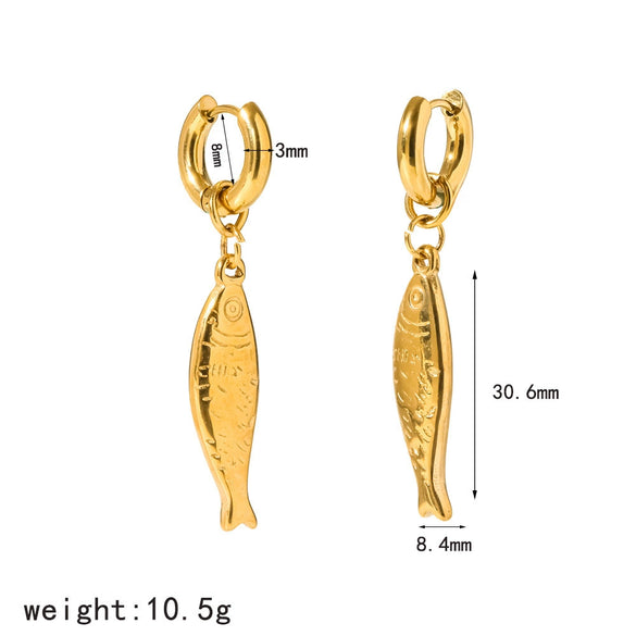 Women's Stainless Steel Double Fish Necklace And Earring Jewelry Set With Pvd Real Gold Plated Animal Pendant Clavicle Chain