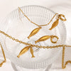 Women's Stainless Steel Double Fish Necklace And Earring Jewelry Set With Pvd Real Gold Plated Animal Pendant Clavicle Chain