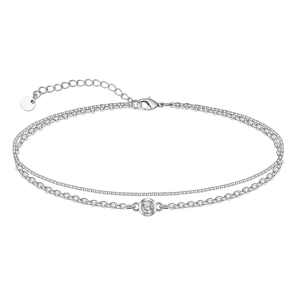 Women's Stainless Steel Double Layer Anklet With Rice Bead Magic Chain Cuban Link And Paper Clip Chain Geometric Simple Fresh Style