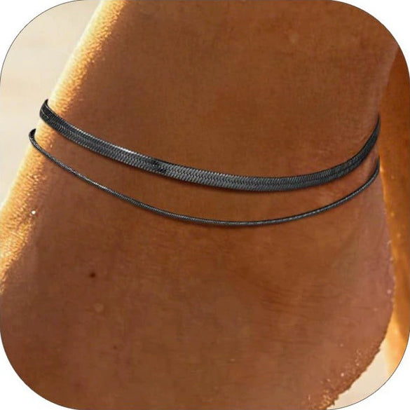 Women's Stainless Steel Double Layer Anklet With Snake Bone And Paperclip Chain Geometric Simple Casual Foot Jewelry
