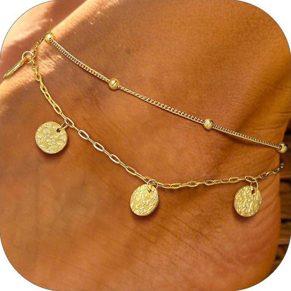 Women's Stainless Steel Double Layer Anklet With Snake Bone And Paperclip Chain Geometric Simple Casual Foot Jewelry