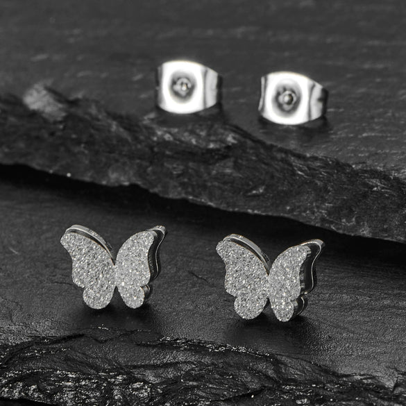 Women's Stainless Steel Double Layer Butterfly Pendant Necklace With Electroplated Ochain Design Fairy Style Jewelry