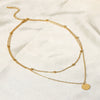 Women's Stainless Steel Double Layer Disc Pendant Necklace With 18K Gold Plated Electroplated Bead Chain And Geometric Design