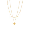 Women's Stainless Steel Double Layer Disc Pendant Necklace With 18K Gold Plated Electroplated Bead Chain And Geometric Design