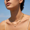 Women's Stainless Steel Double Layer Flower Necklace With Geometric Pendant And Rhinestone Accents 18K Vacuum Electroplated Jewelry