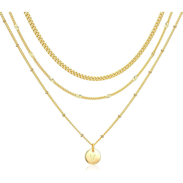 Women's Stainless Steel Double Layer Initial Disc Pendant Necklace With Letter Design Electroplated Casual Jewelry