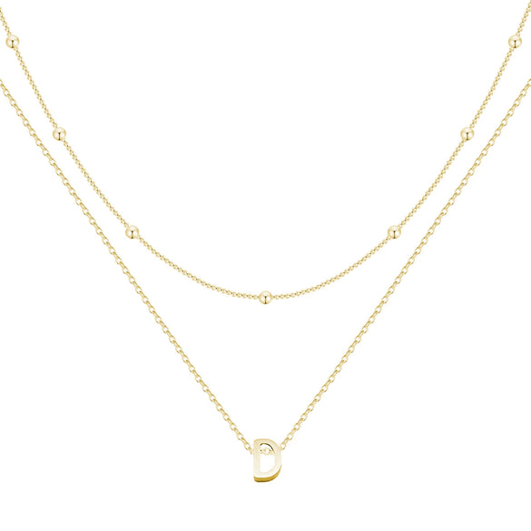 Women's Stainless Steel Double Layer Letter Pendant Clavicle Necklace Electroplated Light Luxury Layered Chain