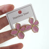 Women's Stainless Steel Drip Oil Flower And Butterfly Geometric Earrings With Petal Design Western Style Fashion Jewelry