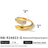 Women's Stainless Steel Drop Shape Geometric Open Ring With Rhinestone Inlay And 18K Vacuum Electroplated Finish
