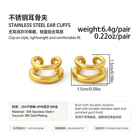 Women’s Stainless Steel Ear Cartilage Cuffs With Electroplated Geometric Cshaped Minimalist Design