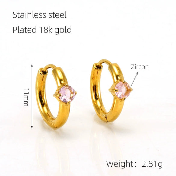 Women's 316L Stainless Steel Earrings 18K Gold Plated With Geometric Design Inlaid With Color Zircon
