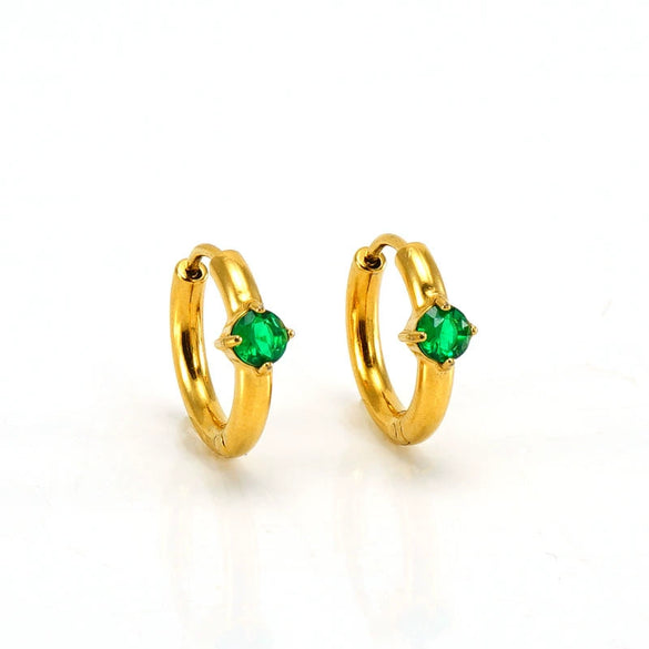 Women's 316L Stainless Steel Earrings 18K Gold Plated With Geometric Design Inlaid With Color Zircon