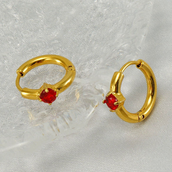 Women's 316L Stainless Steel Earrings 18K Gold Plated With Geometric Design Inlaid With Color Zircon