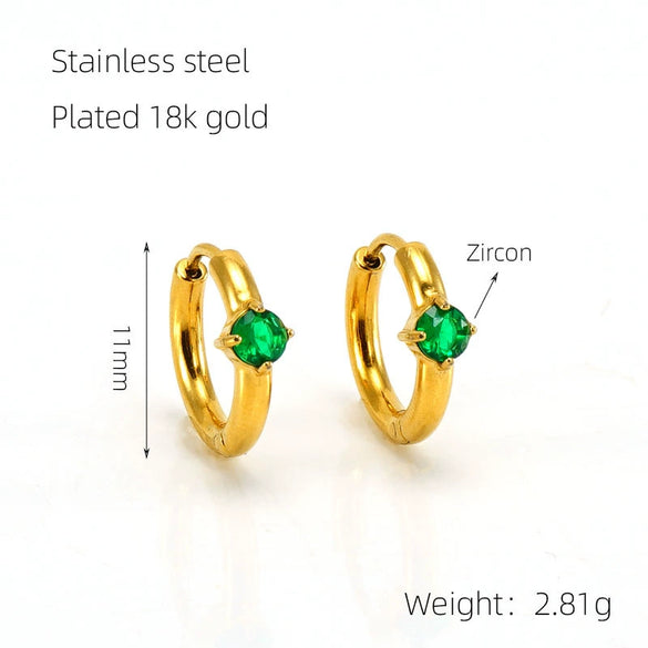 Women's 316L Stainless Steel Earrings 18K Gold Plated With Geometric Design Inlaid With Color Zircon