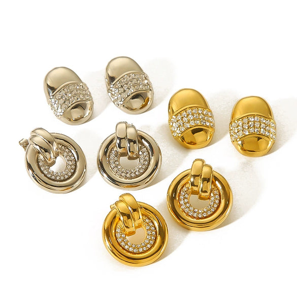 Women's Stainless Steel Earrings With Diamond And Geometric Design