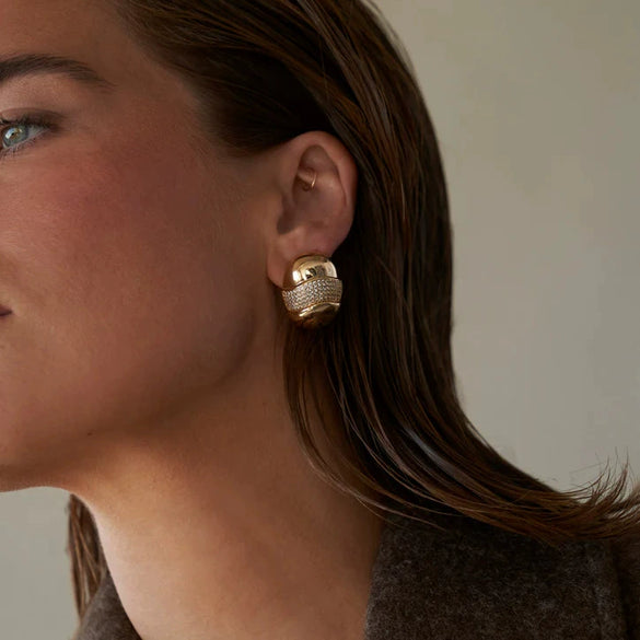 Women's Stainless Steel Earrings With Diamond And Geometric Design