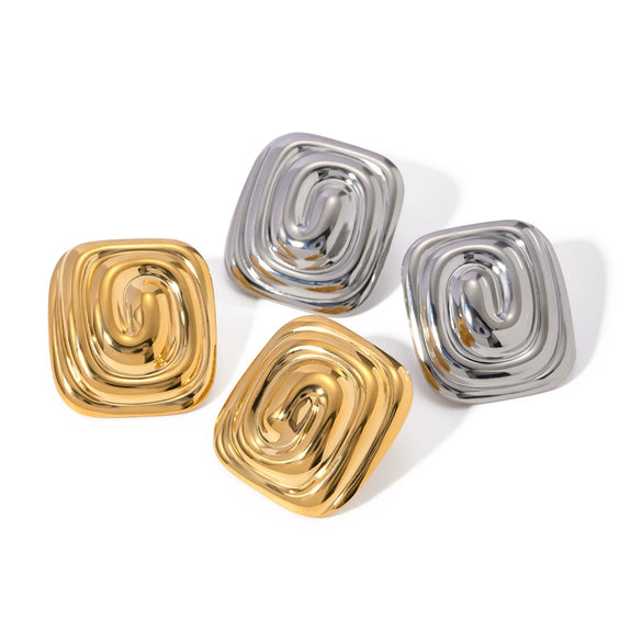 Women's Stainless Steel Earrings With Geometric Rectangular Spiral Pattern And Vortex Shape Electroplated