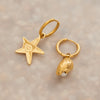 Women's Stainless Steel Earrings With Pearl Inlaid Starfish And Conch Light Luxury Style Geometric Pattern Hammered Electroplated